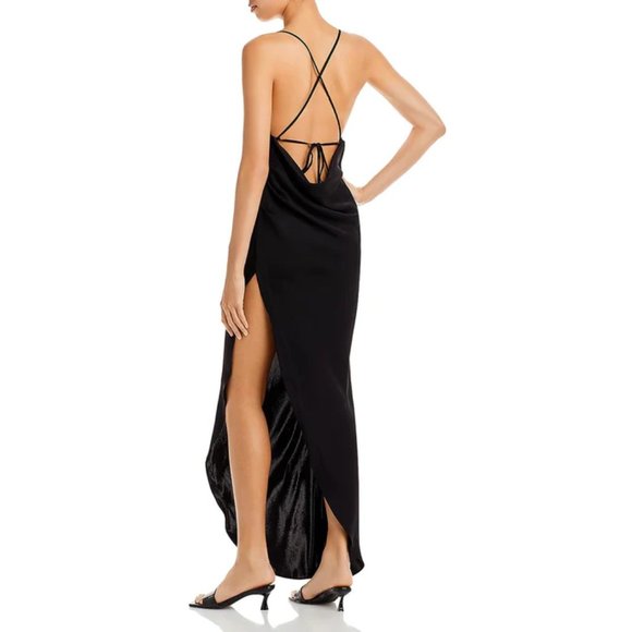 AQUA HALTER COWL NECK MAXI DRESS IN BLACK - Picture 2 of 2